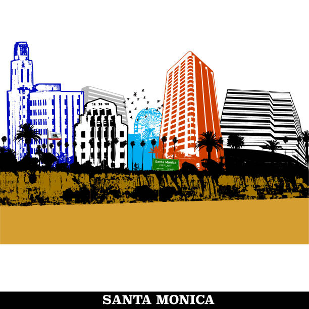 santa monica cityscape stylizowana perspektywa - santa monica obrazy stock illustrations