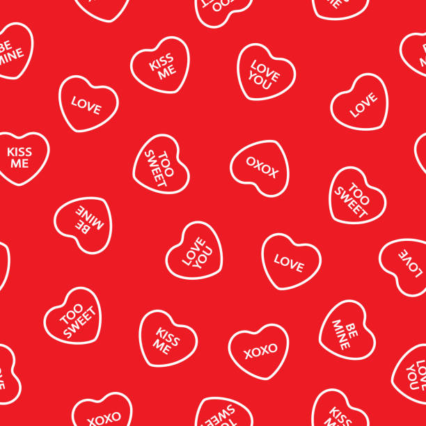 ilustraciones, imágenes clip art, dibujos animados e iconos de stock de red candy hearts patrón sin costuras - candy heart candy valentines day heart shape