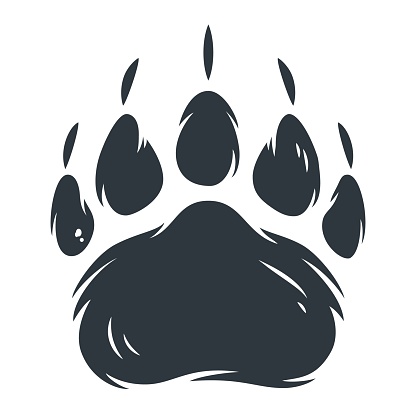 Dark silhouette of bear paw footprint