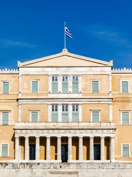 Exterior of the Hellenic Parliament of Greek Parliament building in Athens, Greece, Europe