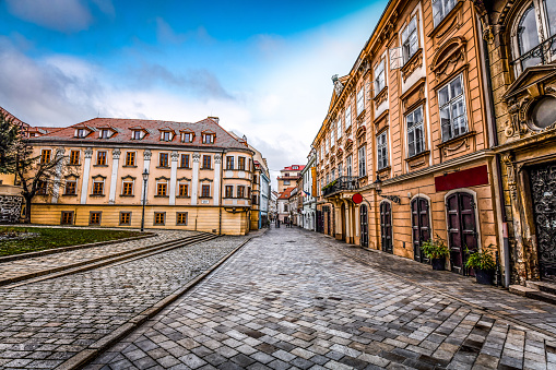 Warsaw, Poland - July 19, 2023: Along the street called Krakowskie Przedmiecie there are various buildings, there is also a luxurious five-star Bristol hotel dating back to 1901