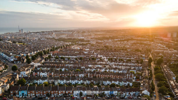 aerial view of brighton sunset. - hove imagens e fotografias de stock