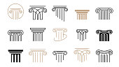 Pillar vector icons collection. Law, finance, attorney and business logo design. Luxury, elegant modern concept design
