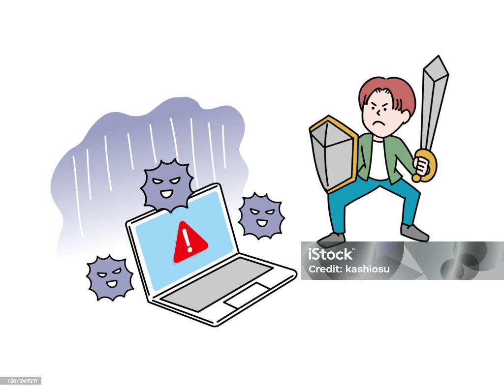 Fighting A Computer Program A Young Man Fighting A Computer Virus Stock Illustration - Download ...