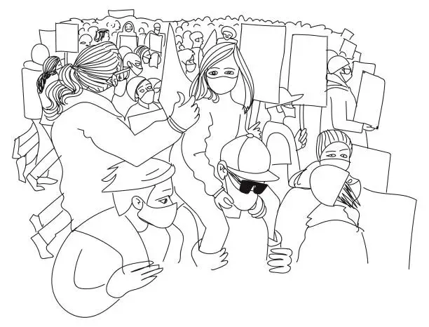 Vector illustration of Protest with daughter on father's shoulders Drawing Sketch Illustration Artwork