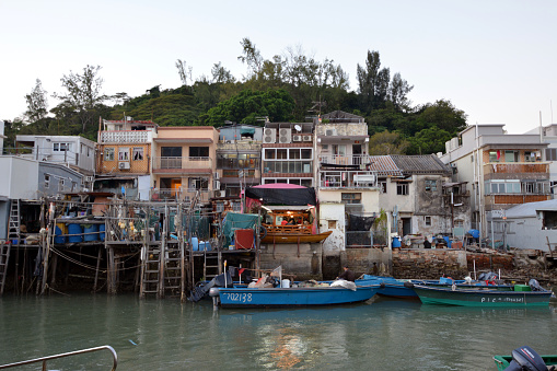 Tai O fishing village, on the western side of Lantau Island in Hong Kong. Tai O is a tourist spot for its canals and wooden stilt houses.