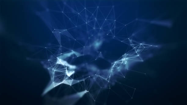 istock Abstract blue technology and communication background with plexus elements and depth of field settings. 1367260614