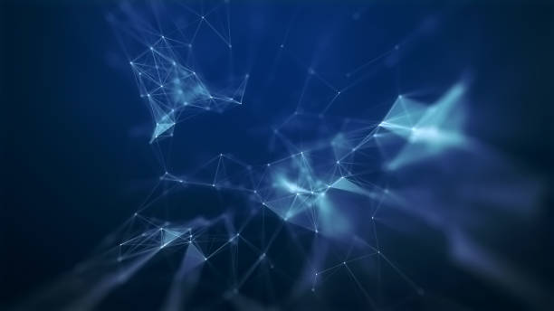 istock Abstract blue technology and communication background with plexus elements and depth of field settings. 1367260617
