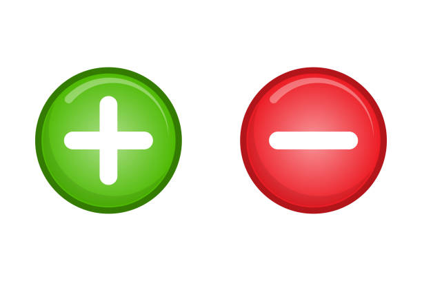 ilustrações de stock, clip art, desenhos animados e ícones de green plus and red minus flat vector icons.circle symbols add and delete button signs for vote, decision, web, logo, app, ui. illustration - calculator isolated white background mathematical symbol