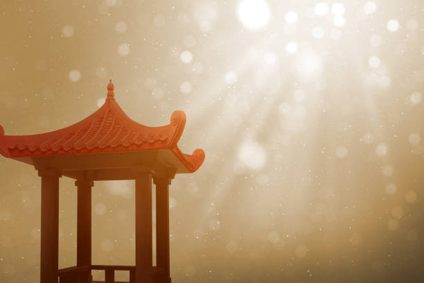Chinese gazebo building with blurred light background