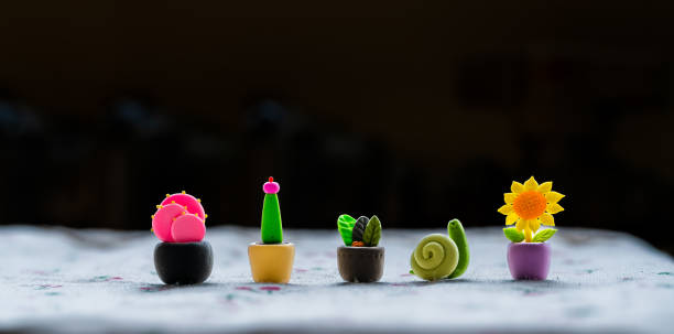 Polymer clay plants and animals: cacti, succulents, sunflowers, snails Polymer clay plants and animals: cacti, succulents, sunflowers, snails polymer clay stock pictures, royalty-free photos & images