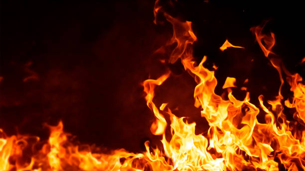 istock Horizontal background image of a red-hot flame 1367270218