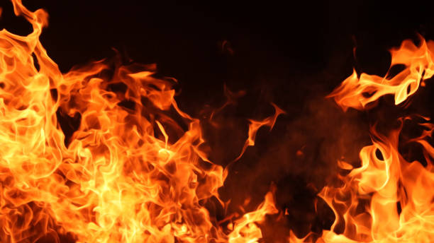 istock Horizontal background image of a red-hot flame 1367270237