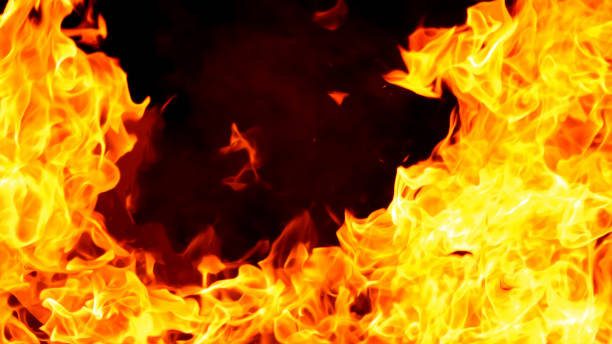 istock Horizontal background image of a red-hot flame 1367270238