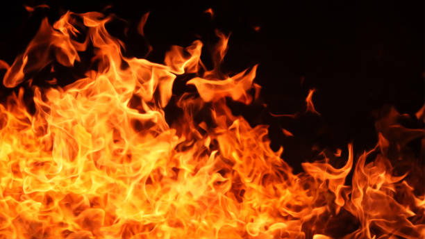 istock Horizontal background image of a red-hot flame 1367270256