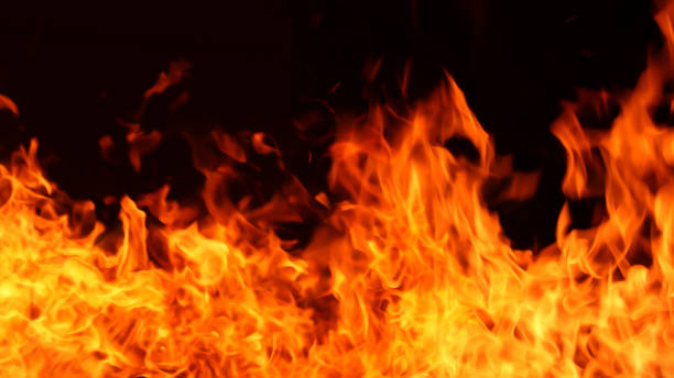 istock Horizontal background image of a red-hot flame 1367270260