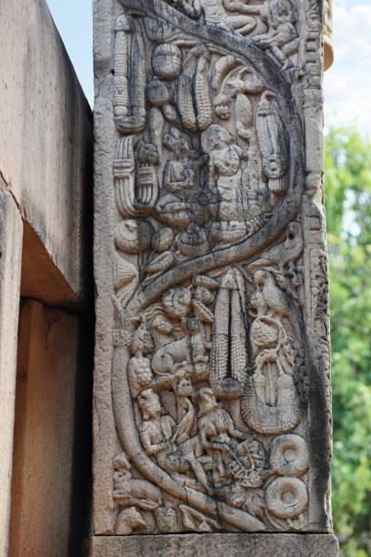 istock Stupa No 1, West Gateway, Left Pillar outside Face : Floral decorations World Heritage Site, Sanchi, Madhya Pradesh, India 1367275814