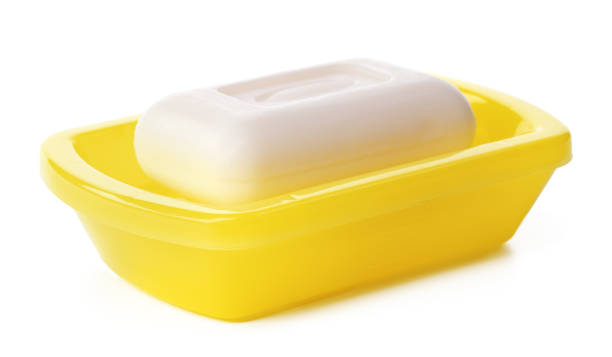 istock Soap on a plastic soap dish isolated on a white background 1367277533