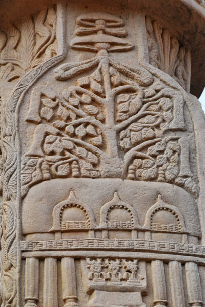 istock Stupa No 1, South Gateway, Left Pillar, Inside Panel 1 : This  temple could symbolize temple built  by Ashoka around a scared tree in Bodh-Gaya. World Heritage Site, Sanchi, Madhya Pradesh, India 1367277605