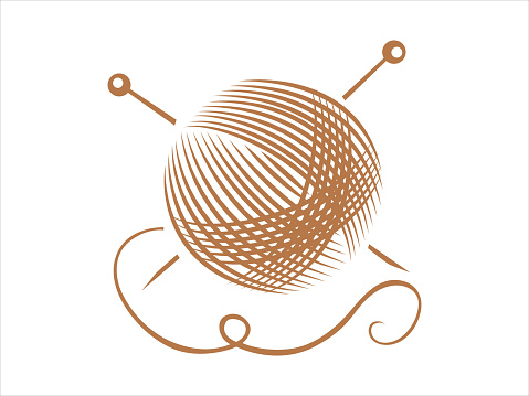 Knitting wool ball with knitting needles. Handmade, crocheting, needlework for Knitting studio. 
Vector illustration