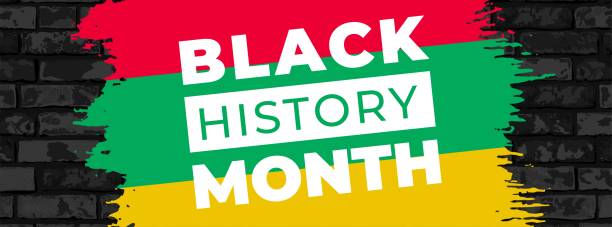 istock Black History Month Vector Banner. African American History Flag, paint brushstroke on grunge black brick wall background. 1367282163