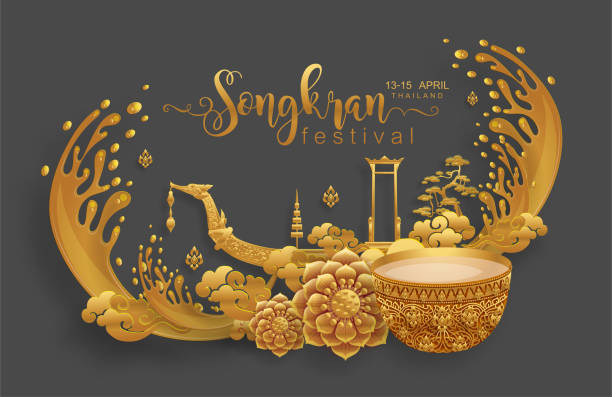 illustrazioni stock, clip art, cartoni animati e icone di tendenza di songkran festival thailandia concetto di viaggio - asia travel traditional culture people
