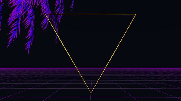 Retro synthwave background. 3d neon grid and tropical palm tree on a dark night background. Stylistics of the 80s, computer games and electronic music. Retro synthwave background. 3d neon grid and tropical palm tree on a dark night background. Stylistics of the 80s, computer games and electronic music. High quality 3d illustration dance  electronic music photos stock pictures, royalty-free photos & images