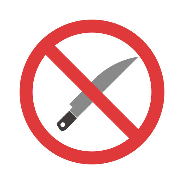 illustrazioni stock, clip art, cartoni animati e icone di tendenza di nessun uso di coltello. stop sign e coltello da cucina. vettore. - knife table knife kitchen knife penknife