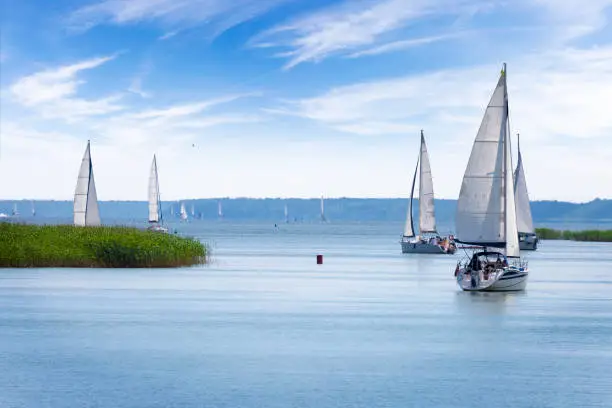 Vacations in Poland - yachts on Lake Sniardwy, the largest Polish lake in Masuria, land of a thousand lakes