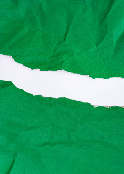 istock Crumpled green paper torn horizontally with torn edges on a white background. isolated. place for your text. 1367292701