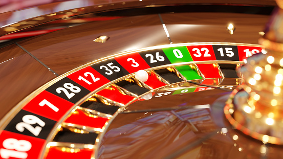 Roulette table on casino background. roulette table on colorful casino carpet. 3d rendering