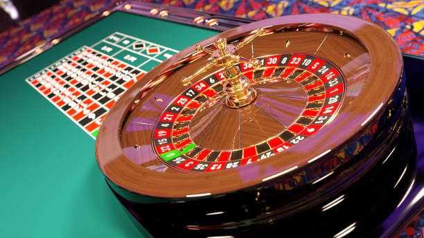istock Roulette table on casino background. roulette table on colorful casino carpet. 3d rendering 1367292774