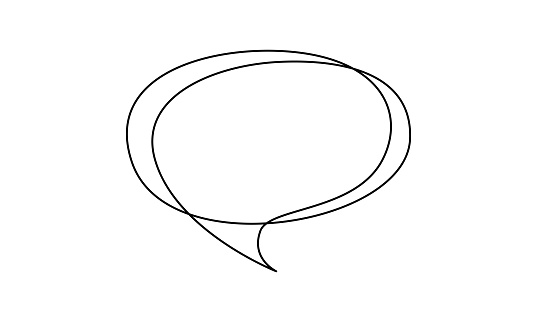 Speech bubble in One line drawing. Dialogue Chat cloud in simple linear style. Editable stroke. Doodle Vector illustration.