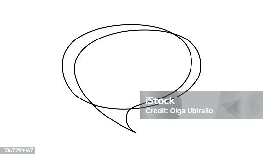 istock Speech bubble in One line drawing. Dialogue Chat cloud in simple linear style. Editable stroke. Doodle Vector illustration 1367294467