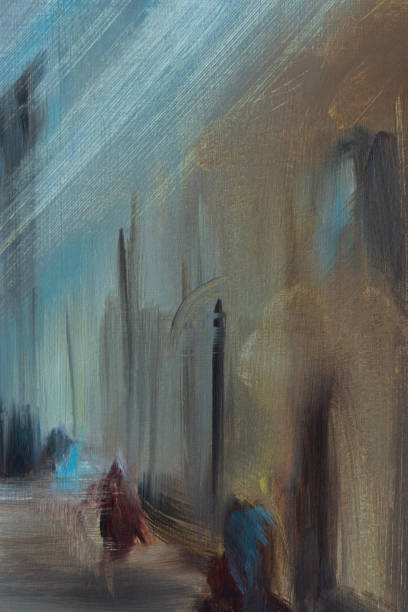 istock Abstract oil painting. Grey blue brown brush strokes 1367295170