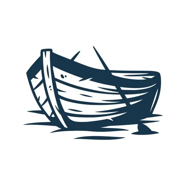Vector illustration of Wooden boat on waves or and paddle