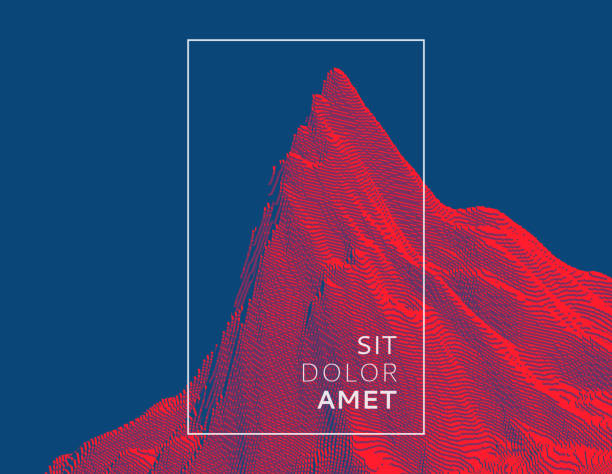 ilustrações de stock, clip art, desenhos animados e ícones de mountain peak. futuristic technology backdrop in a voxel art style. cyberspace concept. 3d vector illustration for brochure, magazine, poster, presentation, flyer or banner. - em cima de