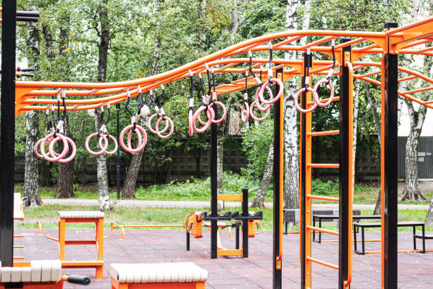 istock Park outdoor exercise equipment in Russia. 1367299438