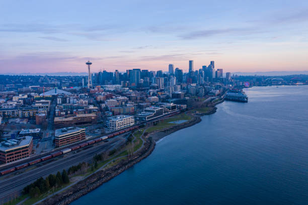 istock Aerial view of downtown Seattle at sunset 1367300483