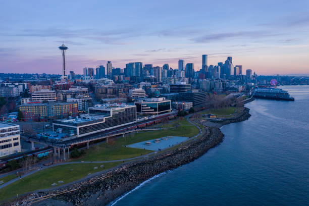 istock Aerial view of downtown Seattle at sunset 1367300503