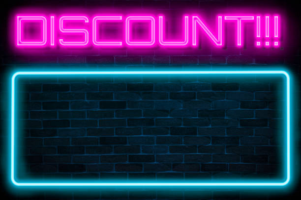 istock Discount neon banner with an empty frame, copy space, light signboard. 1367300697
