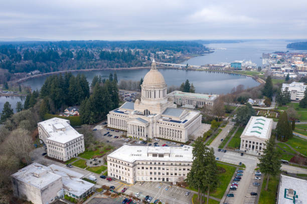 워싱턴 주 의사당 건물의 공중 보기 - washington state capitol building 뉴스 사진 이미지