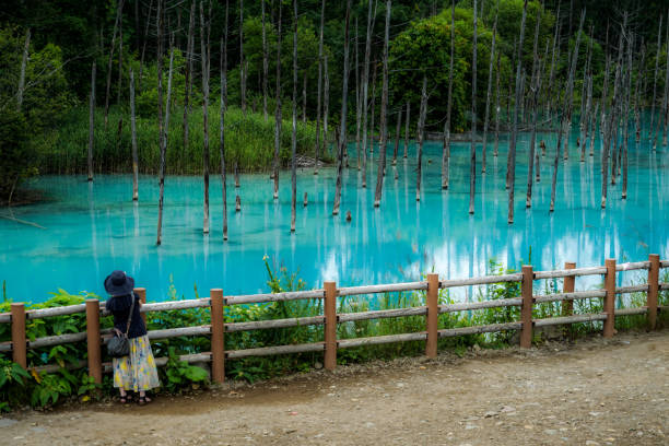 Platinum blue pond (Hokkaido Biei-cho) Platinum blue pond (Hokkaido Biei-cho). Shooting Location: Hokkaido Biei-cho biei town stock pictures, royalty-free photos & images
