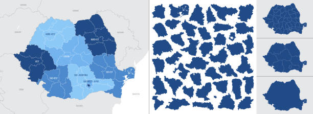 ilustrações de stock, clip art, desenhos animados e ícones de detailed, vector, blue map of romania with administrative divisions country - constanta