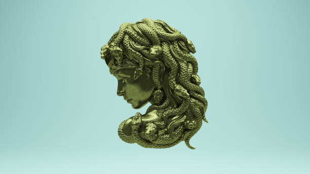 oro bronce medusa gorgon snake monster escultura ancient god art - gorgon fotografías e imágenes de stock