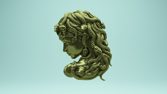 Gold Bronze Medusa Gorgon Snake Monster Sculpture Ancient God Art