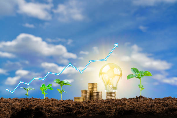 istock Coins, plants, light bulb and financial growth graph 1367307637