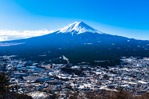 Mount Fuji - Fujiyama, the highest active volcano mountain in Japan in Fuji, Shizuoka, Japan