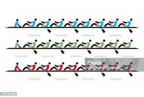 Ruderrennen Achter Icons Stock Vektor Art und mehr Bilder von Sportrudern - Sportrudern, Rudern, Zusammenarbeit