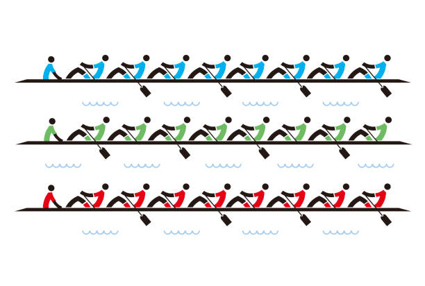 ósemki wyścigów wioślarskich, ikony - paddling stock illustrations